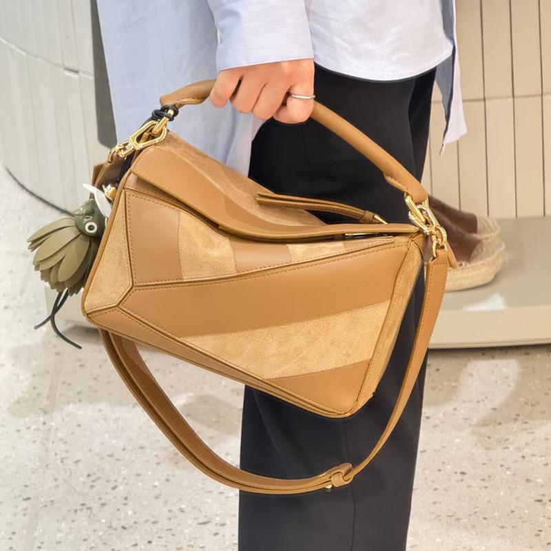 Bag Women 2025 Same Cowhide Splicing Frosted Cowhide Geometric Bag Premium Versatile Portable Messenger Bag