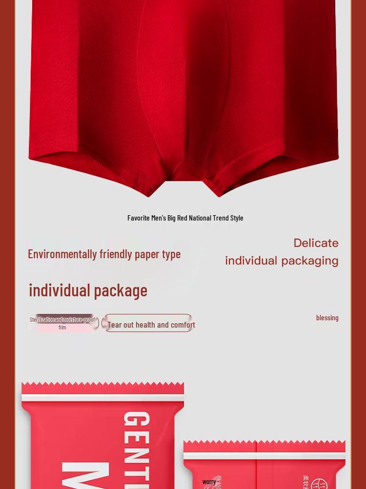 Cuecas Descartáveis de Algodão Unissex, Boxer Vermelho para Viagem, Esterilizado por Feixe de Elétrons, Embalado Individualmente