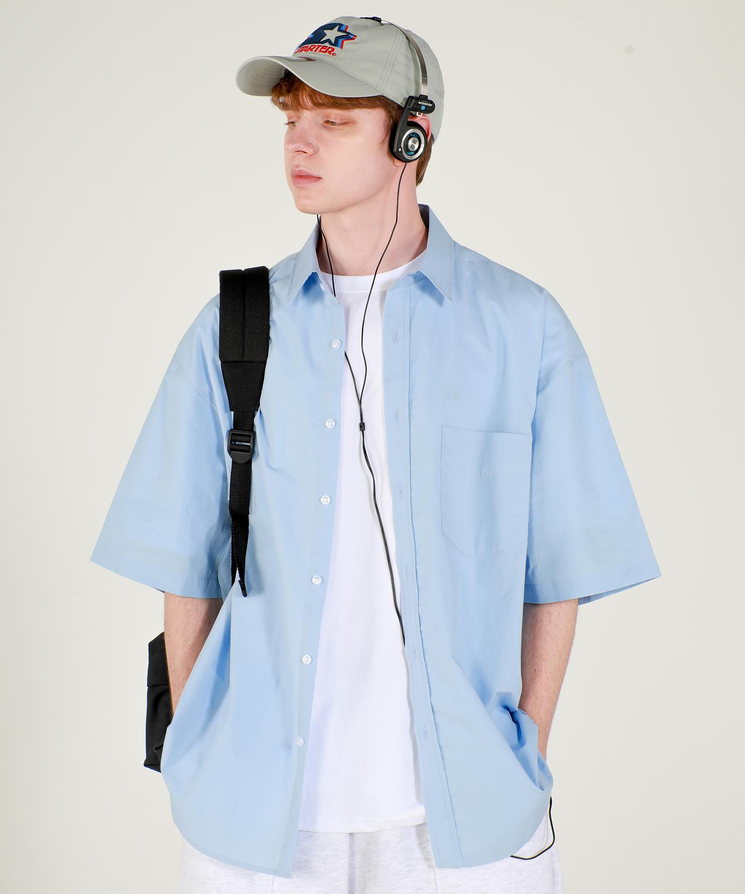 Iesn Bio-Washed Oversized Cotton Short Sleeve Shirt Blue Free
