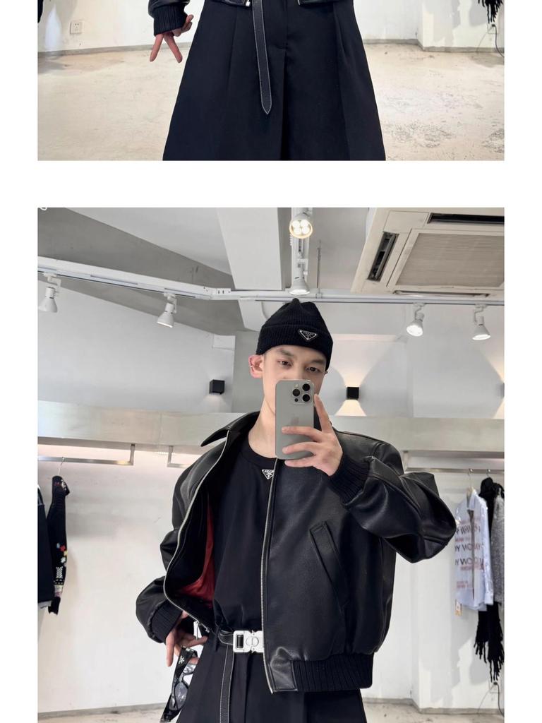 Men's Retro Hip-Hop PU Leather Motorcycle Jacket - Turn-Down Collar, Autumn Style, Loose Fit, Handsome Design.