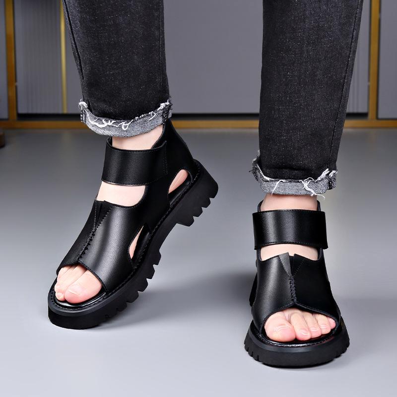 Men's Genuine Leather Roman-Style High-Top Sandals - Trendy, Comfortable, Soft Sole