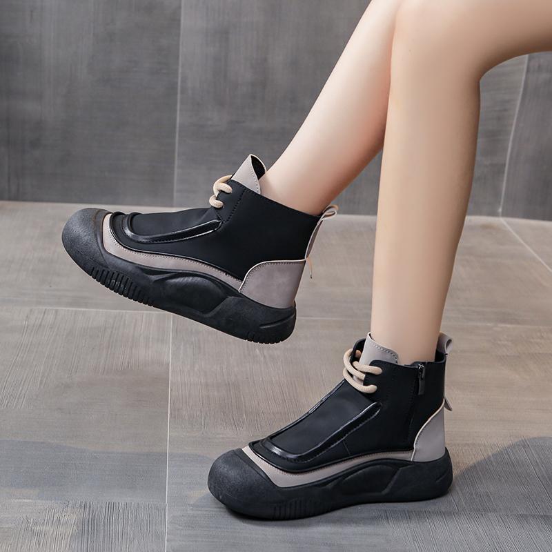 TUINANLE Kvinner Høye Topper Sko Spring Glidelås Uformell Anti Slip Flat Sneakers Jente ankelstøvletter