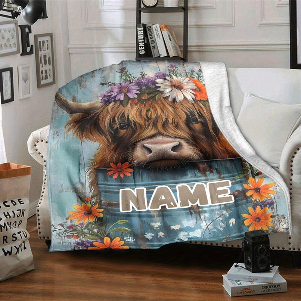 Highland Cow With Flowers Home Customization Blankets Comfortable Soft Lightweight Allseason Multipurpose Blanket For Picnics Sofas Offices Beds