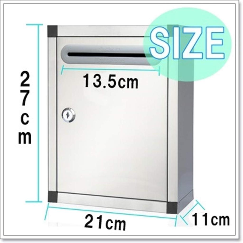 Låsbar brevlåda i rostfritt stål, brevlåda, stöldskydd (Fönsterlös, Silver)