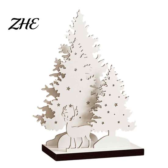 Holiday Decoration for Entryway LED Wooden Christmas Tree Tabletop Decor, Glowing Hollow Light Up Festive Home Table Centerpieces Ornaments Party And