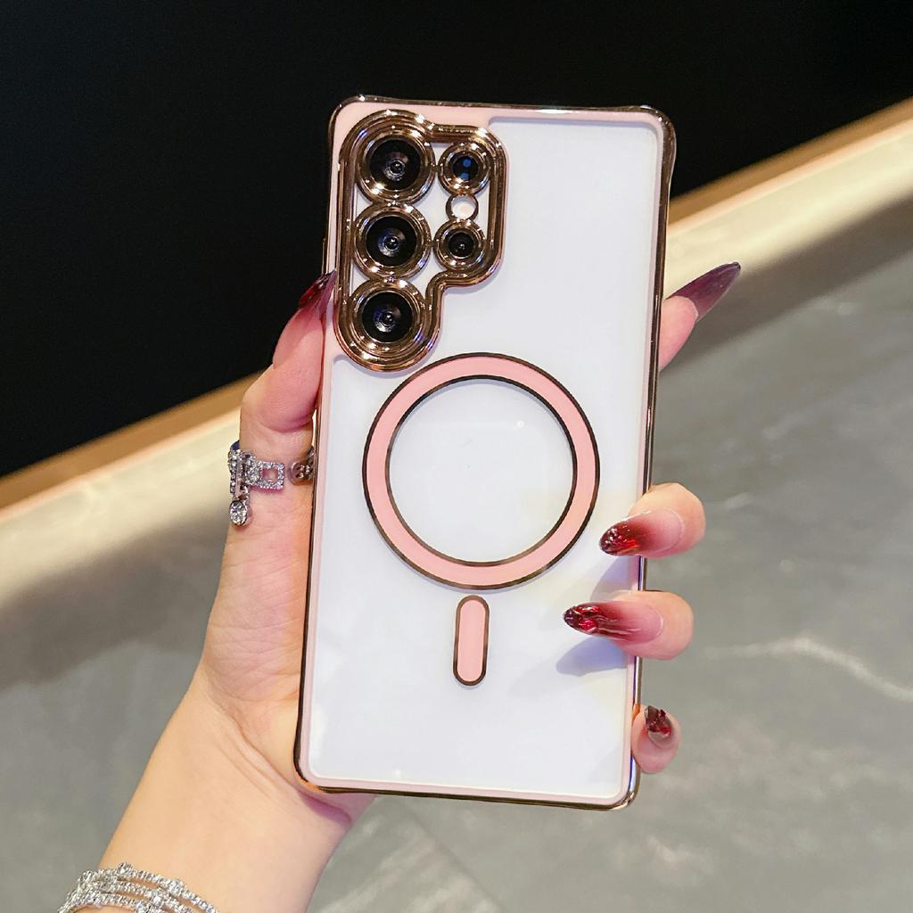 For Samsung Galaxy S25 Ultra Magnetic Case Electroplated 2.0mm Acrylic TPU Phone Back Cover