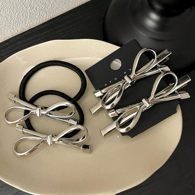 [Set of 2] Dreams Silver Ribbon Hair Clip (Set of 2) Hairpins