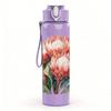 1PC Pink Protea Wild Flower Bloom 750ml Color Plastic Sports Water Bottle Leakproof Flip Straw Lid For Sports Office Home Use