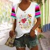 Damen 3D-Druck T-Shirt Kurzarm V-Ausschnitt Freizeit-Top für Sommer & Frühling T-Shirts