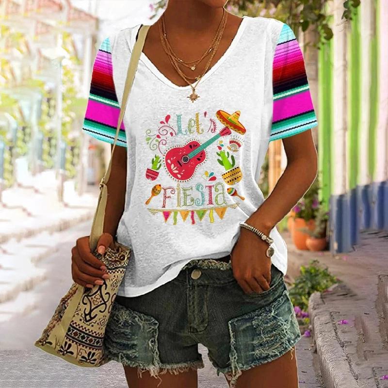 Damen 3D-Druck T-Shirt Kurzarm V-Ausschnitt Freizeit-Top für Sommer & Frühling T-Shirts