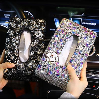 Luxury Tissue Box Napkin Holder Car Diamond Tissue Pumping Paper Box Toilet Paper Towel Storage Box Home Decor Auto Accessories