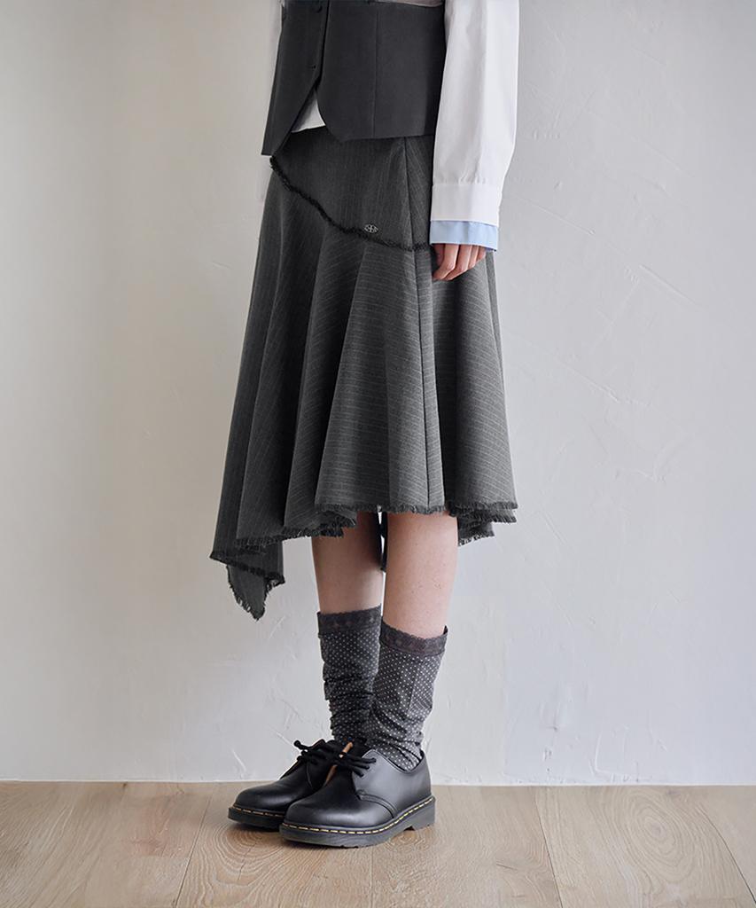 Leondeondada Archive Stripe Trim Midi Skirt, Charcoal