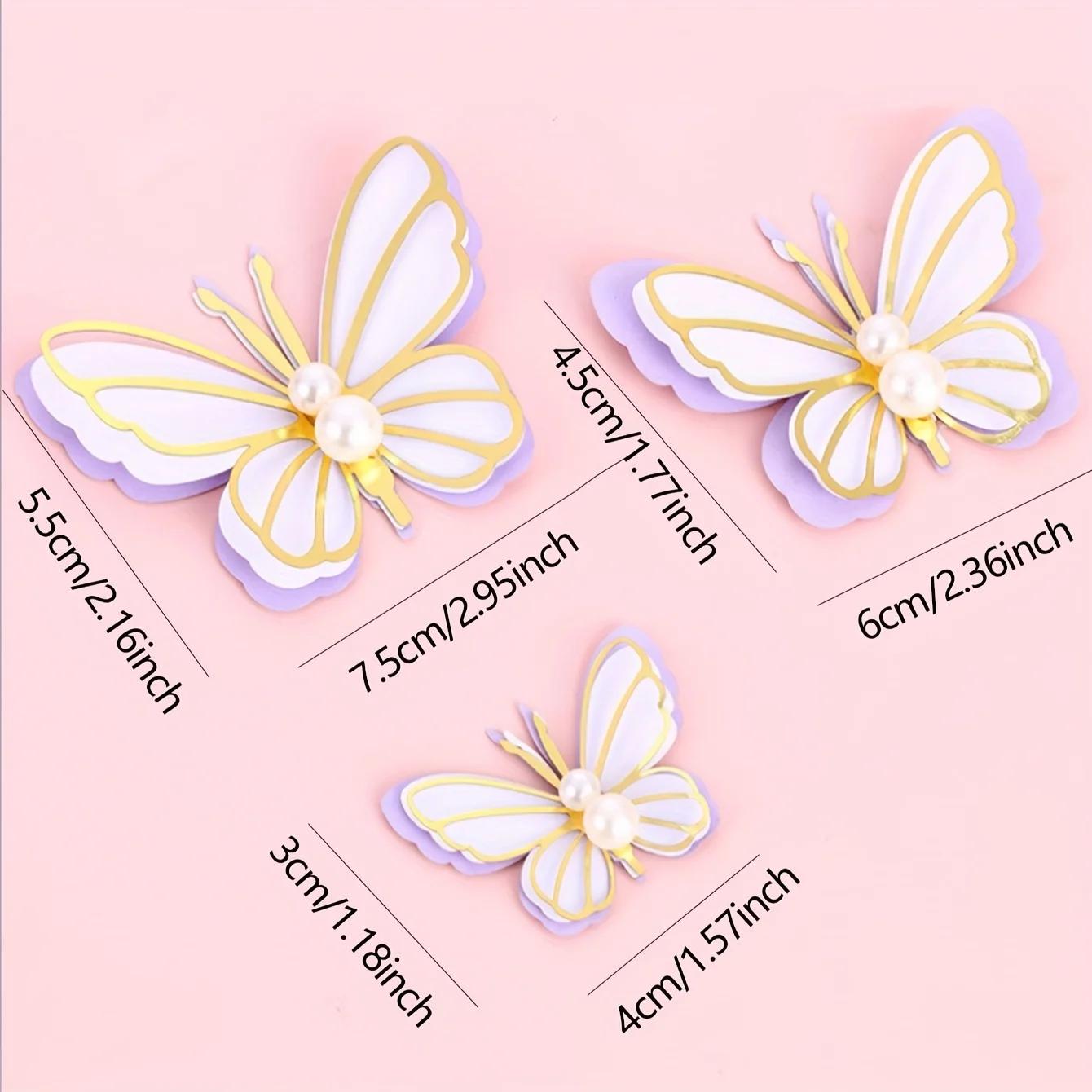 

3/6pcs-Butterfly Cake Topper, Sparkly Assembled 3D Butterfly Cake Topper for Happy Birthday Cake Decoration