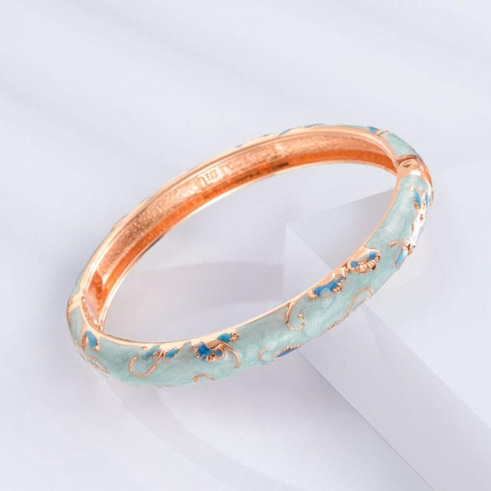 Traditioneller Vintage Cloisonné-Armreif Emaille Damen-Handarmband Aushöhlen Blumen-Armreif Frau
