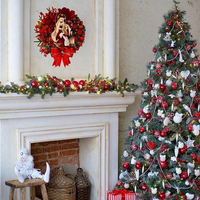 Party Supplies Red Christmas Wreath 2D Oil Lamp Door Hanging Artificial Garland Wooden Flat Christmas Ornaments Merry Christmas