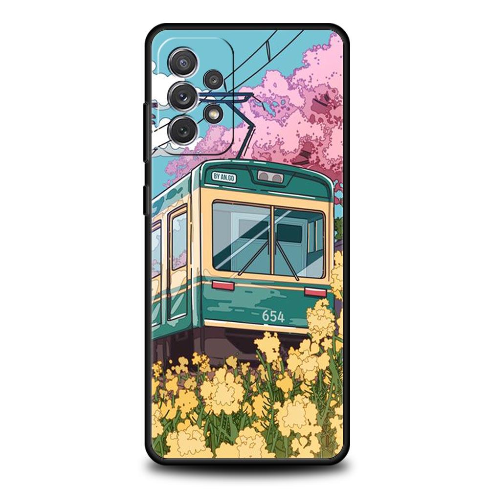 Cherry Blossoms Traint Moun Fuji Case For Samsung A13 A51 A71 A41 A31 A21S A11 A01 A03S A12 A32 A52 A22 A23 A33 A53 A73 5G Cover