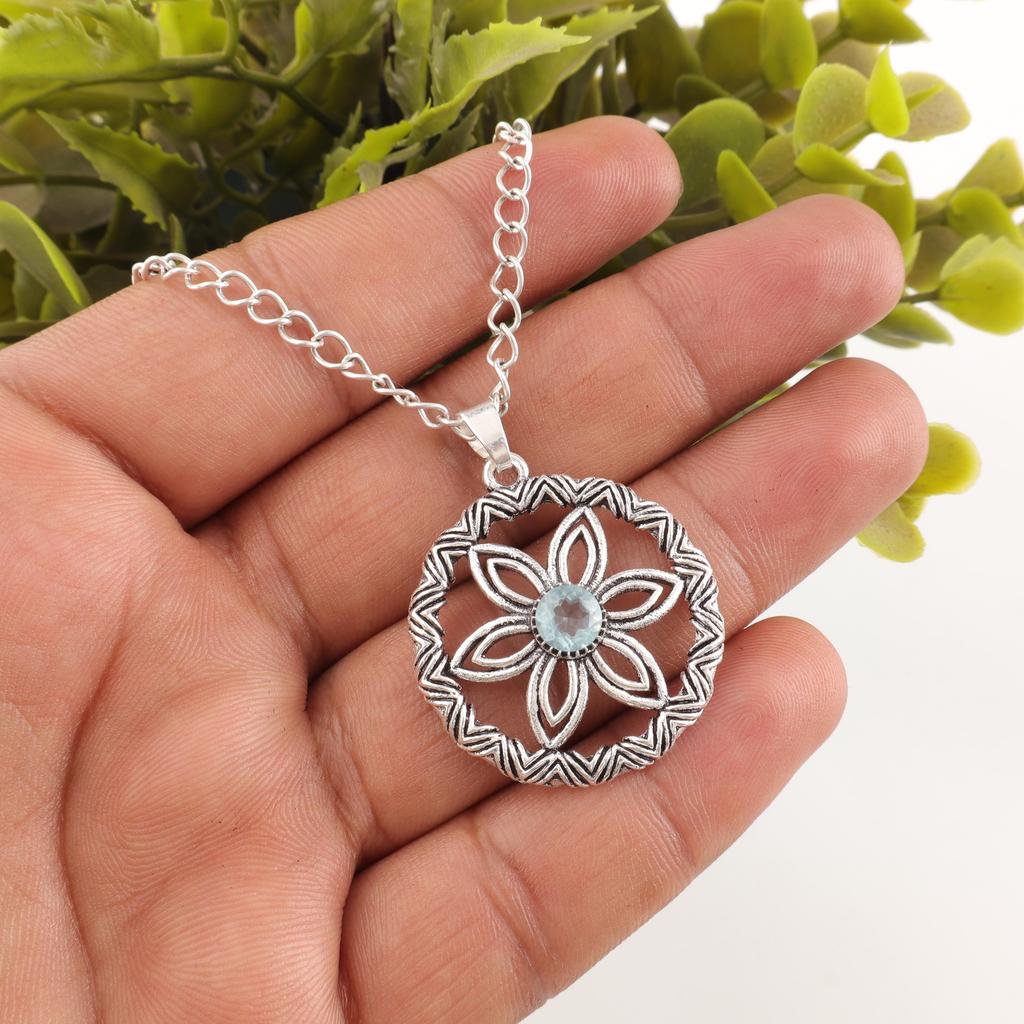 Sky Blue Topaz Gemstone Pendant, Handmade Gorgeous Jewelry, 925 Solid Sterling Silver Jewelry, Everyday Pendant For Wedding Gift