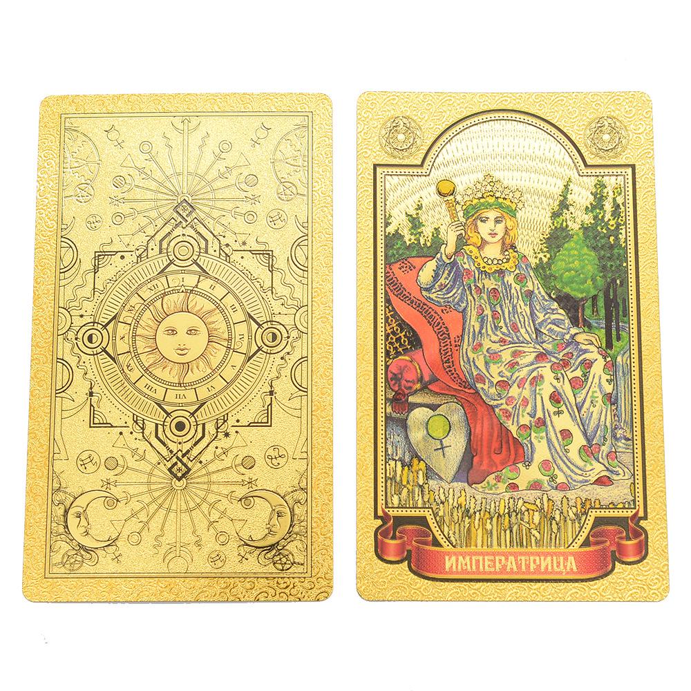 Russian Tarot Card Set: Gold Foil PVC, Waterproof with Instruction Manual