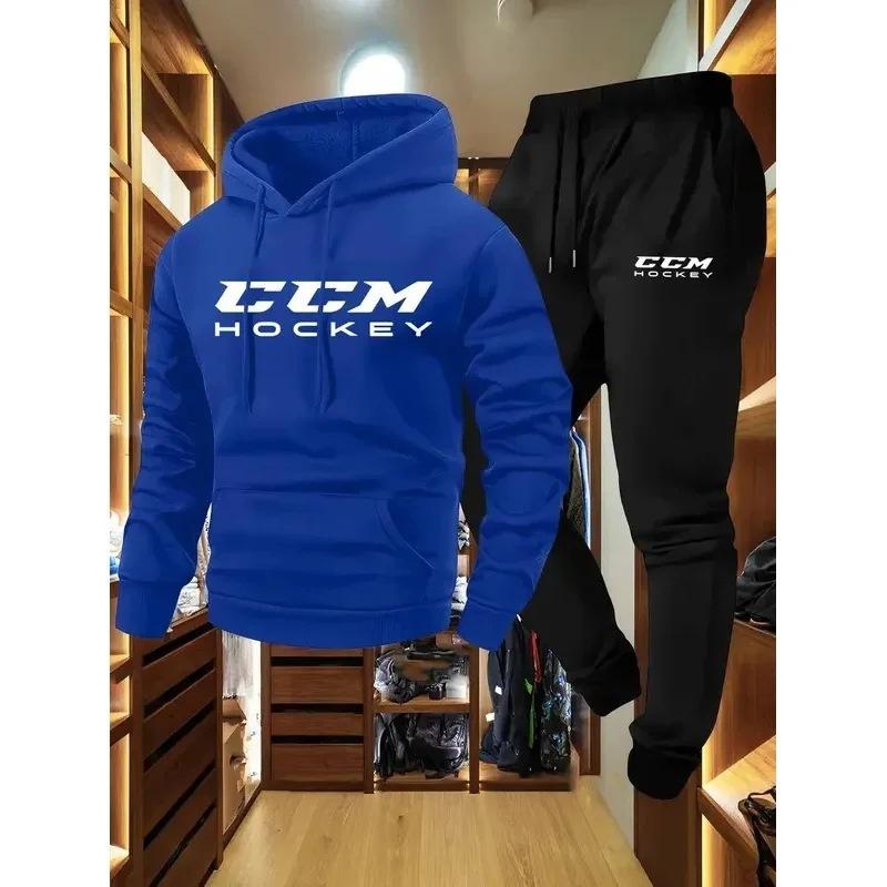 Groothandel CCM Bedrukt Heren Casual Sport Tweedeelig Pak Lange Mouw Hoodie en Joggingpak