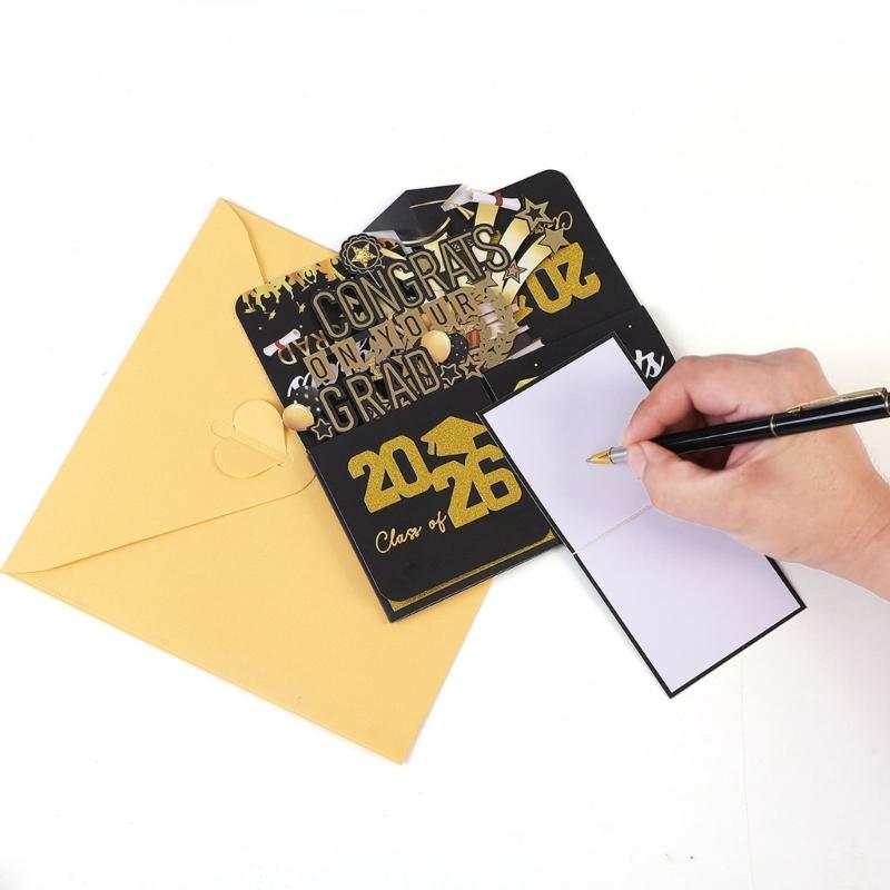 2026 Commemorative Graduation Card 3D Paper Sculpture Greeting Card with Envelope for Commencement Celebration