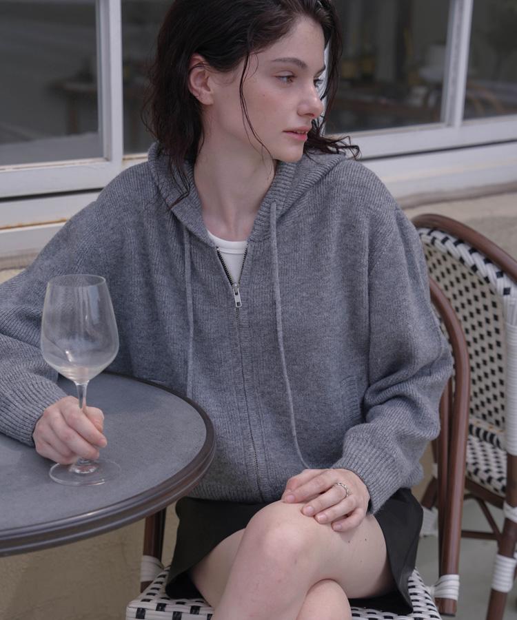 DEHEVE Two-Way Hood Zip-Up Knit [Gray]
