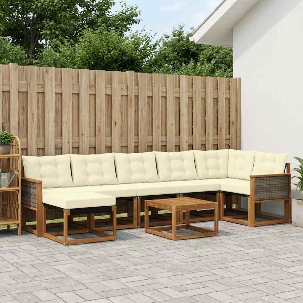 Outdoor Sofa Set with Cushions 8 pcs Natural and Cream