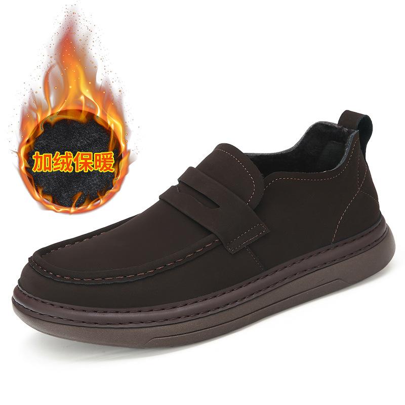 Casual leather shoes men's autumn and winter new soft sole trend versatile velvet comfortable warm men's cotton shoes genuine leather