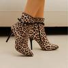 2025 fashion temperament high-end pointed short boots stiletto heel European and American fashion heightening printed leopard print women's fashion 