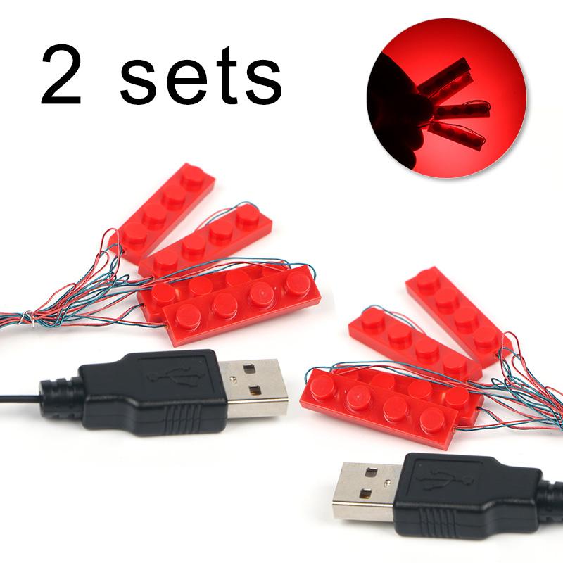 2 Sets 4 In 1 Led Light Set Building Block City 1X4 Street Ceiling Light Lamp Model Decoration Usb House Diy Toys Fit