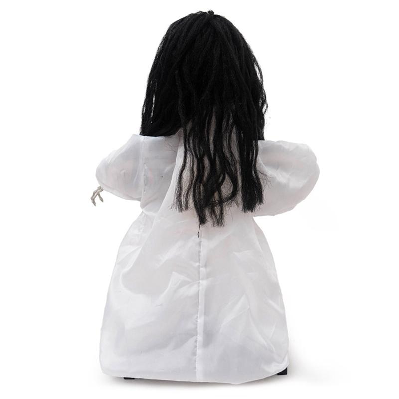 Sound Activated Halloween Hanging Figure with Red Light Up Face Detail, Animated Girl Party Decoration for Hallway, Corner, and Holiday Display