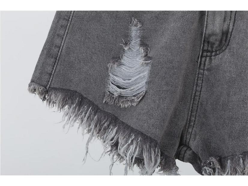 Plus Size Women's High-Waist Ripped Denim Shorts - Summer Loose Fit, Raw Edge, A-Line Style