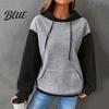 Drawstring Hooded Sweatshirt Fall Winter Women Hoodie Color Matching Waffle Texture Long Sport Top Sleeveless Big