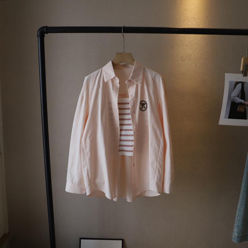 

Korean Style Striped Camisole & Bow Embroidered Long Sleeve Shirt Set for Women - Spring 2025 One Size розовый