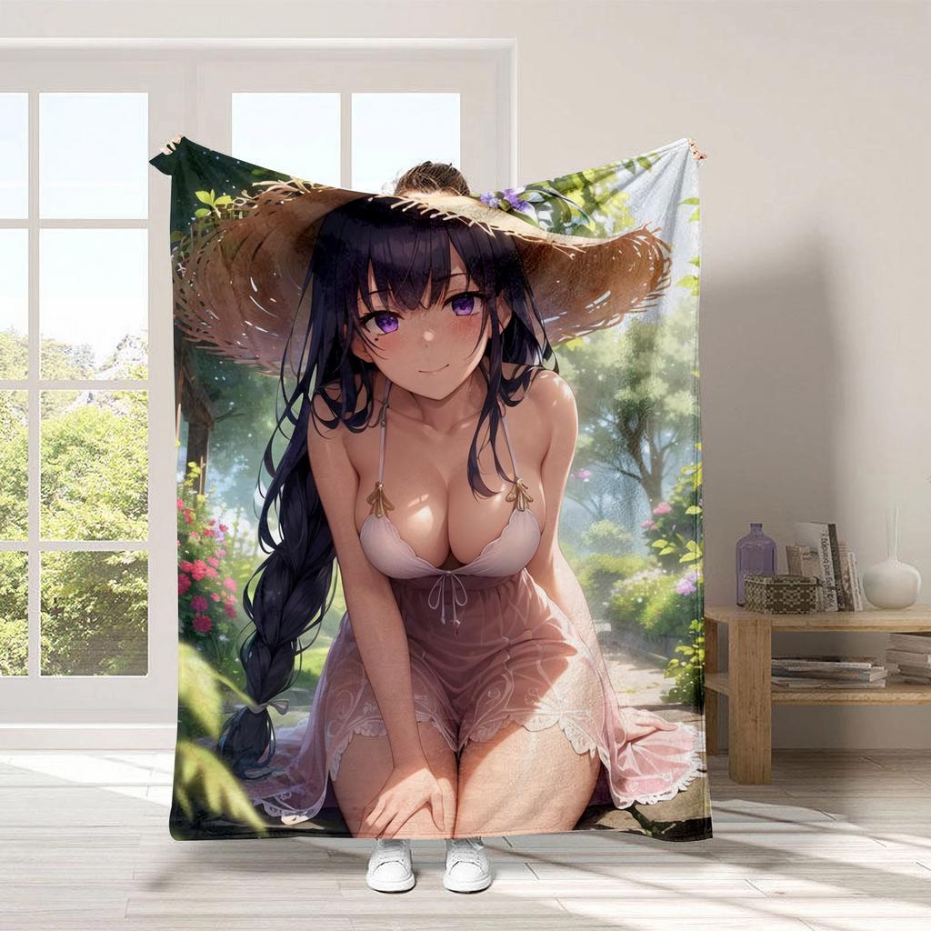 Anime beautiful girl digital-printed polyester Bedroom velvet flannel cover blanket Fleece soft sofa cover blankets for beds