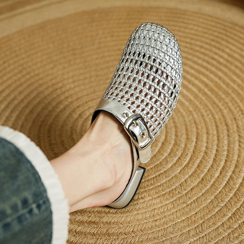 Fashion 2025 Summer Fashion Mueller Slippers Woman Low Heel Soft Bottom Casual Shoes Breathable Mesh Shoes Woman Fashion Braided Shoes