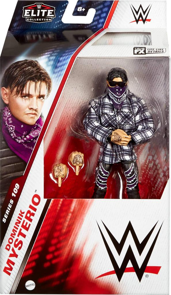 Mattel WWE Elite Action Figure Series Dominik Mysterio Collectible with 25 Articulated Points Interchangeable Hands & Accessory, #109 6-Inch &