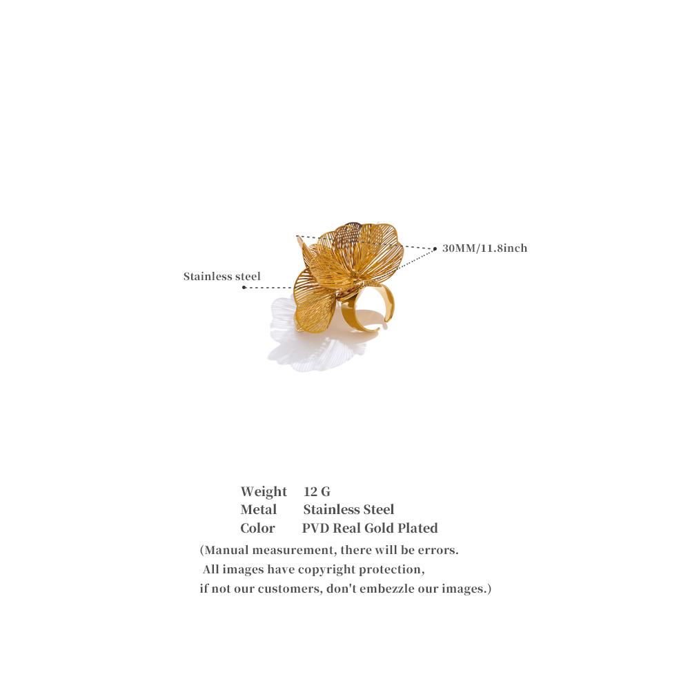 Eetit Exkluzivní nerezová ocel Kovová květina Nastavitelný prsten Ženy Hyperbole Osobnost Módní prst Šperky Dárek PVD pokoveno