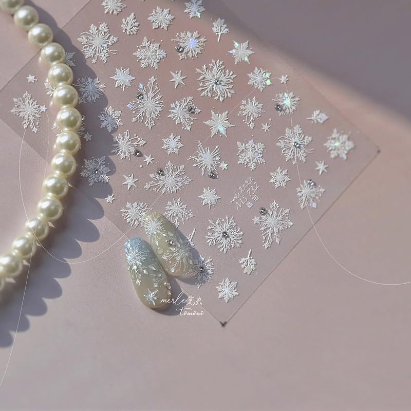 Winter Snowflake Nail Art Stickers, 3D Embossed Exquisite Snowflake Nail Decals Self-Adhesive Christmas Craft Nails Accessories for Women Girls DIY