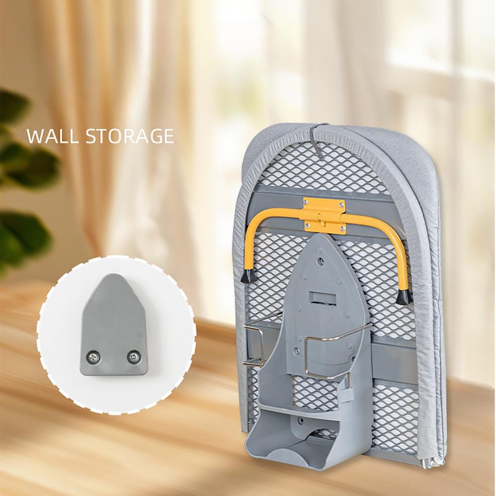 Folding Desktop Ironing Board, Wall-mounted Steel Mesh with Iron Stand, Space Saving, Convenient Laundry Hooks