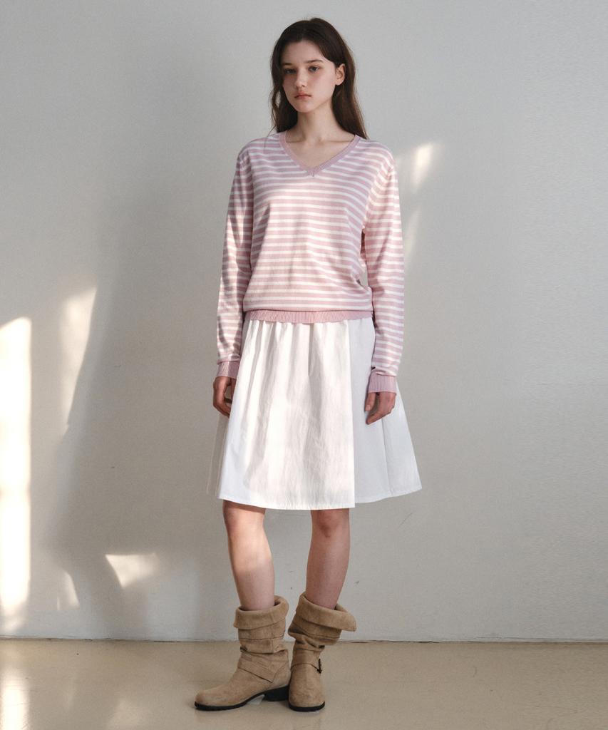 Wednesday Oasis For Woman Washable Mild Stripe V-Neck Knit_Pink(Wc26Kn11)