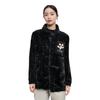 Li-Ning Embroidered Pattern Stand Collar Loose Faux Fur Short Jacket Women Jackets Black AJDT544-4