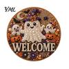 Wall Hanging Decor Halloween Faux Pearl Door Sign Kit, Ghost Skull Skeleton Cat Welcome Decoration Crafts Handmade Painting Arts for DIY Art
