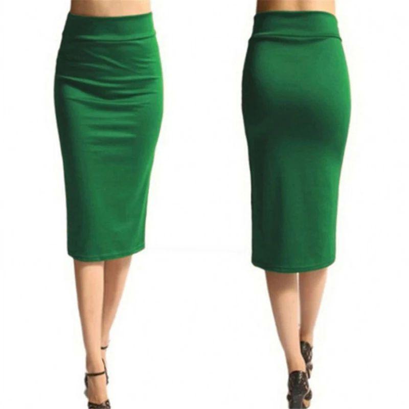 Solid Color Pencil Skirt with Hip Wrap Solid Color Sheath Pencil One-Step Skirt