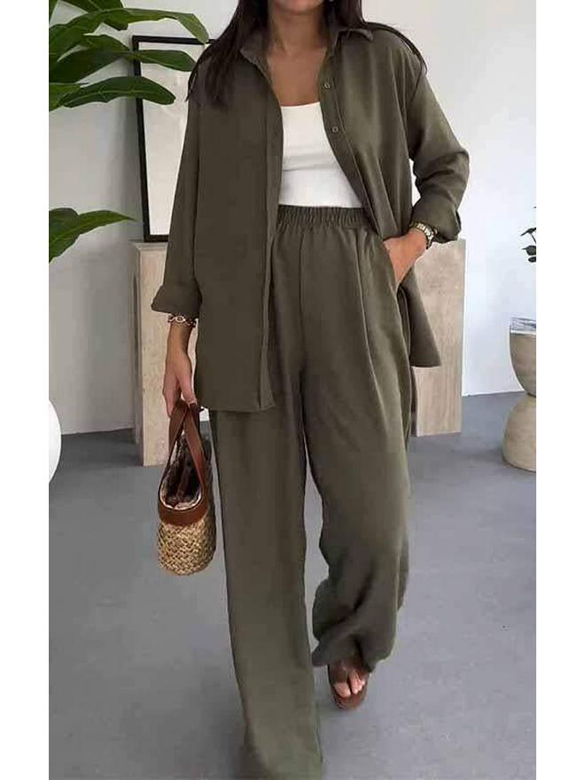 European & American Women's Solid Color Two-Piece Set: Spring/Summer 2025 - Loose Top & Casual Wide-Leg Pants