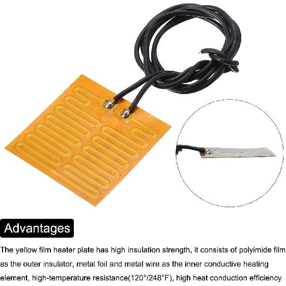 MECCANIXITY Heater Film Heating Plate, 4.2W 5V Polyimide Heat Pad, Adhesive PI Heater Elements Film 32mmx32mm Heater Strip for Constant Temperature,
