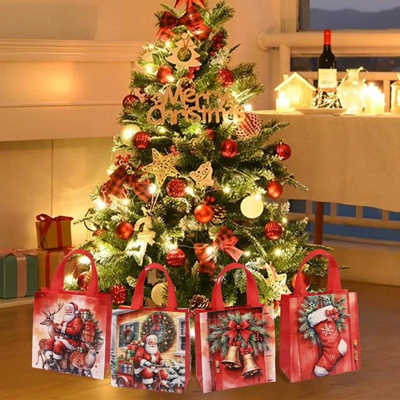 4-teilige Weihnachtsgeschenktasche Weihnachtsmann Vliesstoff Aufbewahrungstasche Heimdekorationstasche Neujahrsgeschenk Verpackungsbeutel