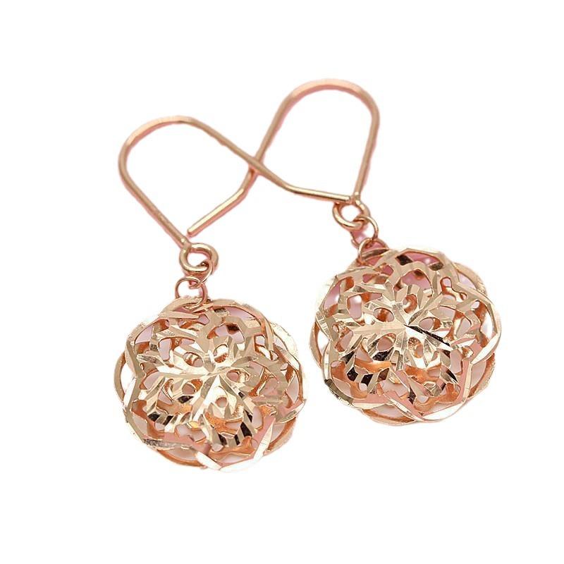 Exquisite Russian Purple Gold Flower Ear Hook Plated Rose Gold Color Gold Hollow Peony Flower Fashion Korean Version Ear Jewelry