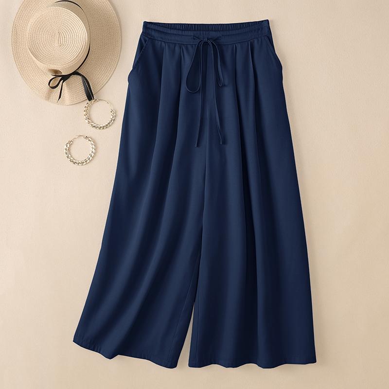 

ZANZEA Женские летние брюки с эластичной талией, свободные, повседневные, с широкими штанинами 4XL темно-синий