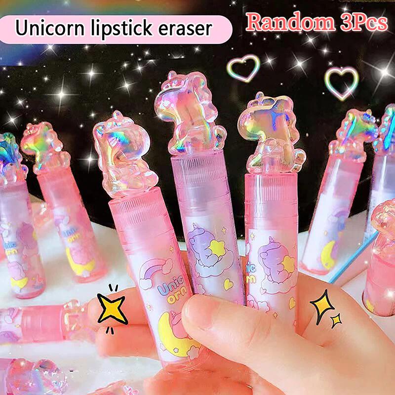 1/3pcs Creative Eraser Lipstick Unicorns Rubber Erasers Student Correction Tool Kids School Office Supplies Stationery Gifts