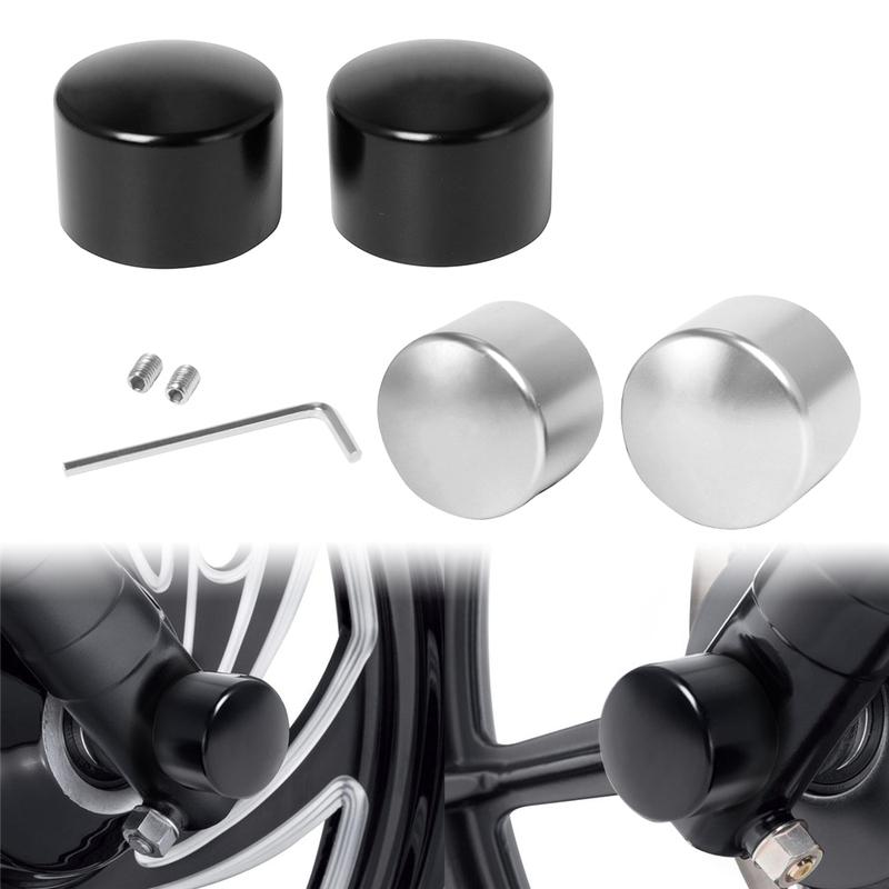 2x Motorcycle Front Axle Nut Covers Caps Aluminum Black/Chrome For Harley Sportster Touring Softail Dyna VRSC Fat Bob Wide Glide
